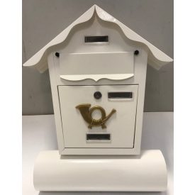   Kovácsoltvas jellegű postaláda újságtartó hengerrel - fehér
