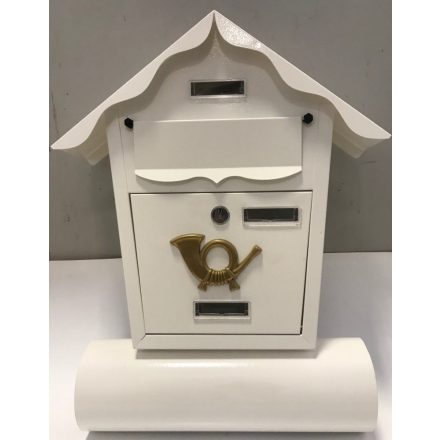 Kovácsoltvas jellegű postaláda újságtartó hengerrel - fehér