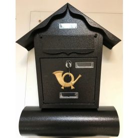   Kovácsoltvas jellegű postaláda újságtartó hengerrel - fekete