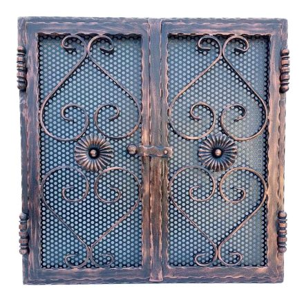 Kovácsoltvas kandalló szellőzőrács - két ajtós - 680x680 mm - réz antik