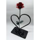 Kovácsoltvas rózsa szívben - talpazattal - VÖRÖS/ZÖLD ANTIK